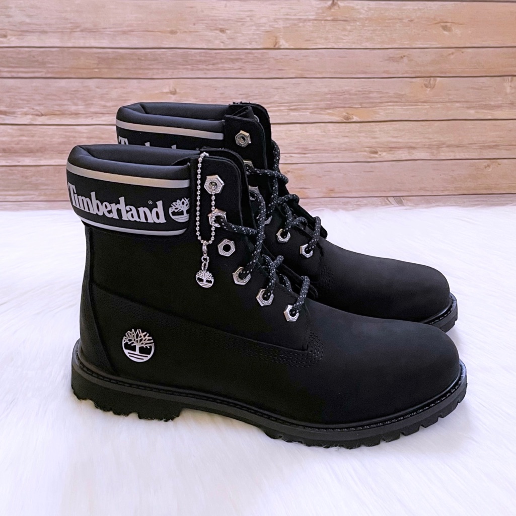 Timberland Women’s 6 Inch Logo Collar Waterproof Black Boots